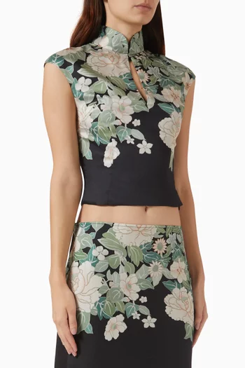 Dara Mandarin-collar Top in Satin