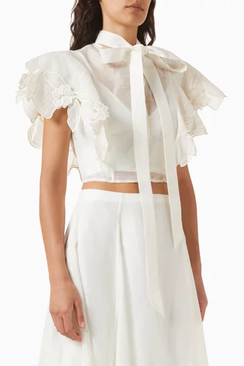 Jasmine Appliqué Flutter-sleeve Top