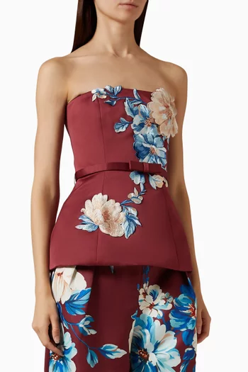 Nadia Floral-appliqué Peplum Bustier Top
