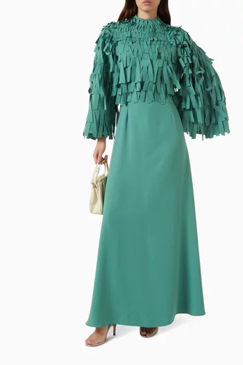 Fringe Bodice Maxi Dress in Crepe