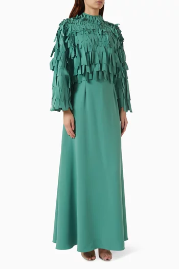 Fringe Bodice Maxi Dress in Crepe