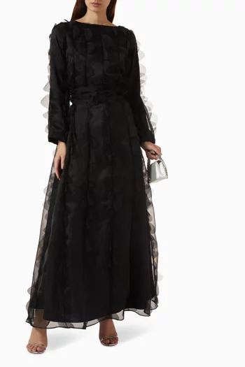 Belted Maxi Dress in Crepe & Organza