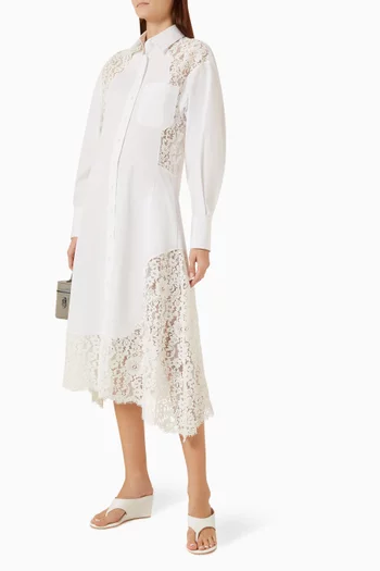 Lace-panelled Shirt Dress in Poplin