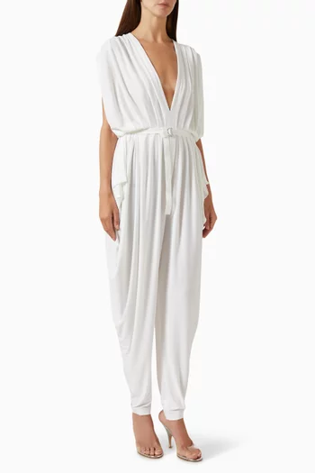 Square-sleeve Waterfall Jumpsuit