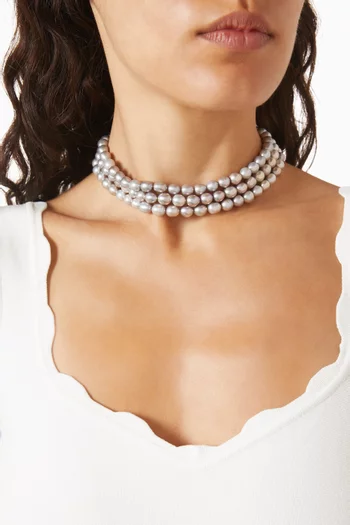 Dive Beaded Pearl Choker Necklace in 22kt Gold-plated Brass
