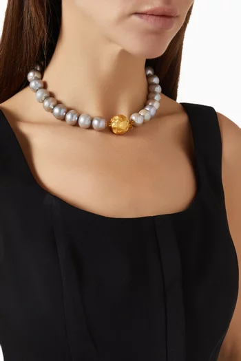 Misia Ball Pearl Necklace in 22kt Gold-plated Brass