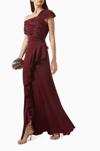One-shoulder Beaded Maxi Dress