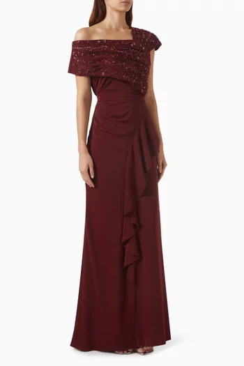 One-shoulder Beaded Maxi Dress