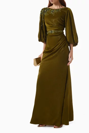 Bead-Embellished Maxi Dress in Crepe
