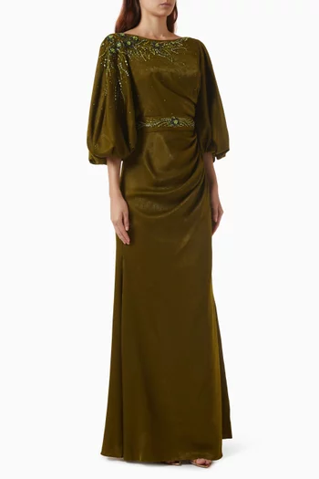 Bead-Embellished Maxi Dress in Crepe