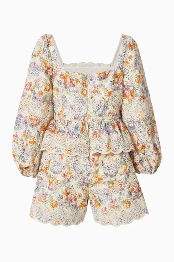 Posie Embroidered Romper in Cotton