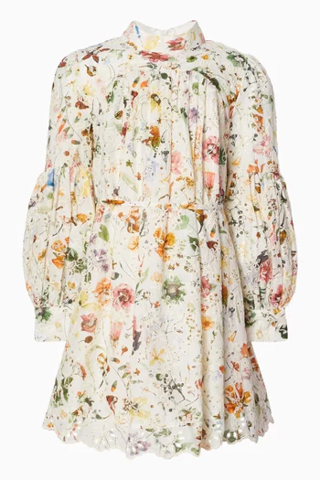Christina Floral-embroidered Mini Dress in Cotton