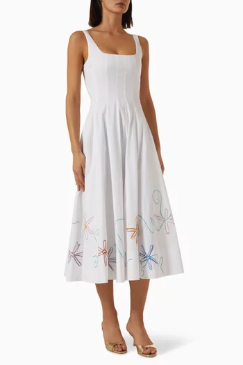 Wells Embroidered Dress in Cotton Poplin