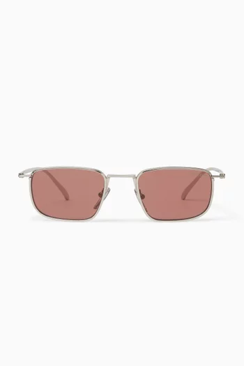 Rectangular Sunglasses in Silver-tone Metal