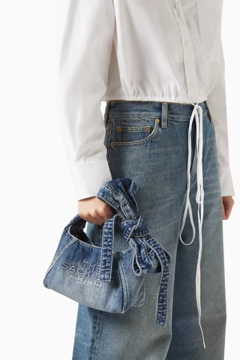 Mini Bow Sack Bag in Denim