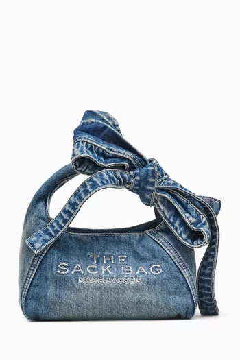 Mini Bow Sack Bag in Denim