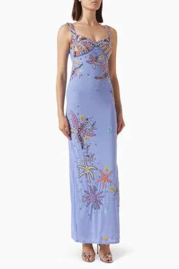 Crescent Shell Beaded Maxi Dress