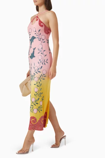 Citrus Beaded Halterneck Maxi Dress