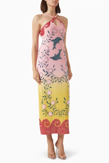 Citrus Beaded Halterneck Maxi Dress