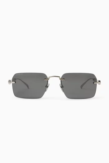 Frameless Square Sunglasses in Silver-tone Metal