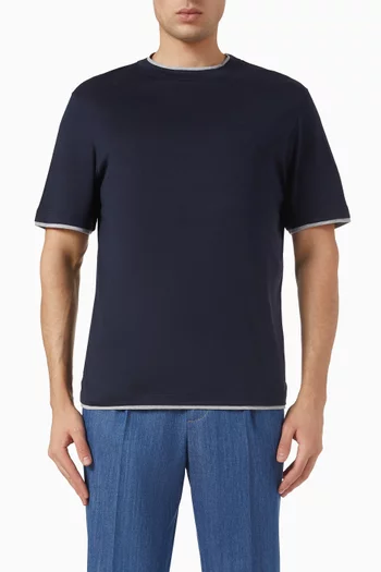 Faux-layering T-shirt in Silk & Cotton