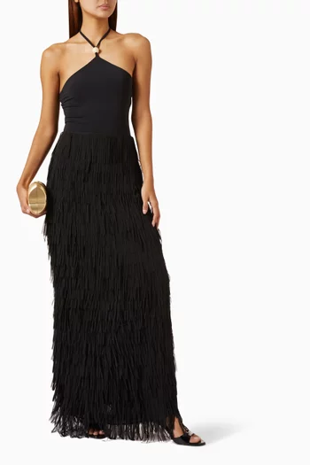 Cloe Fringed Maxi Skirt in Crepe