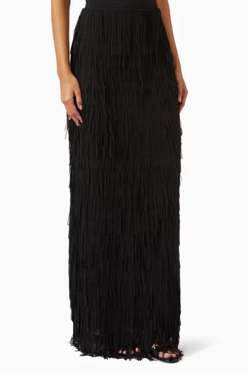 Cloe Fringed Maxi Skirt in Crepe