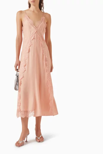 Lace-Trim Midi Dress in Organic-silk