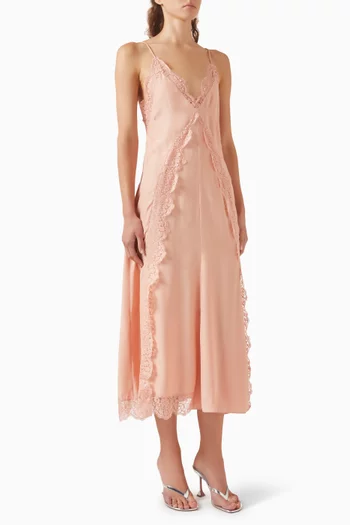 Lace-Trim Midi Dress in Organic-silk