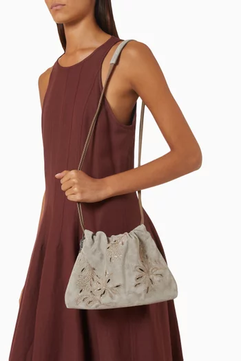 Duo Broderie Anglaise Pouch Bag in Suede