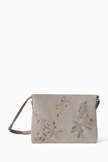 Duo Broderie Anglaise Pouch Bag in Suede