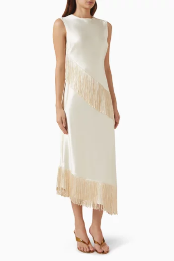 فستان لوفيس متوسط الطول بشرّابات ستان