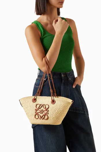 Small Anagram Basket Bag in Iraca Palm & Smooth Calfskin