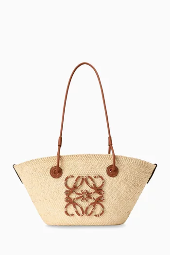 Small Anagram Basket Bag in Iraca Palm & Smooth Calfskin