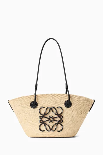 Small Anagram Basket Bag in Iraca Palm & Smooth Calfskin