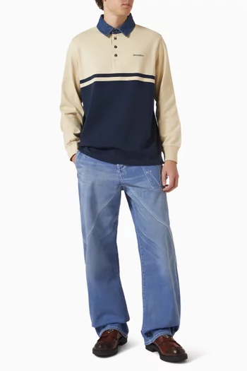 Contrast Collar Rugby Polo T-shirt in Cotton