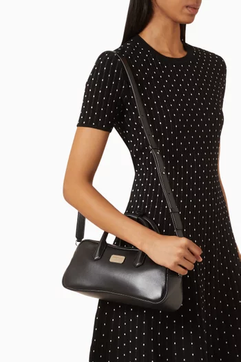Small Metal Logo Bauletto Bag in Leather