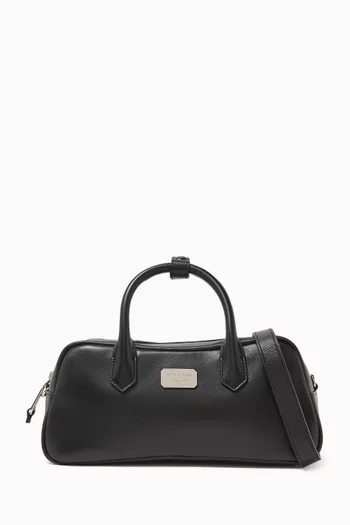 Small Metal Logo Bauletto Bag in Leather