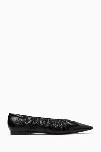 Ruched Pointed-toe Ballerina Flats in Leather
