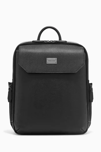 Logo Plaque Backpack in Tumbled Leather