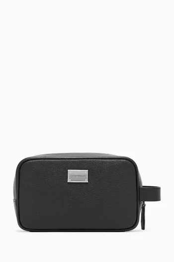 Logo Plaque Toiletry Bag in Leather