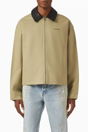 Leather Collar Overshirt in Cotton