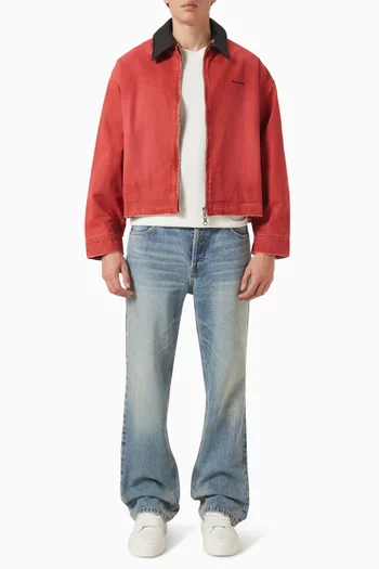 Leather Collar Overshirt in Cotton