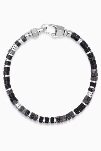 Onyx Heishi Bracelet in Stainless Steel