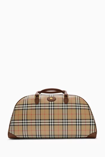 Check Holdall Top Handle Bag in Cotton Canvas