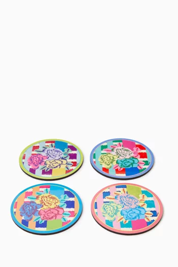 Floral Coasters in Lacquered Cork, Set of 4