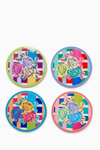 Floral Coasters in Lacquered Cork, Set of 4