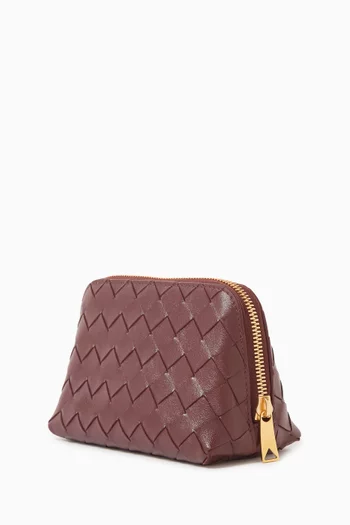 Small Half-Moon Beauty Pouch in Intrecciato Leather