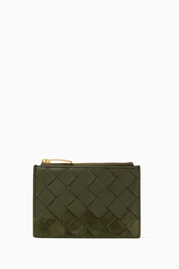 Zip Card Case in Intrecciato Leather