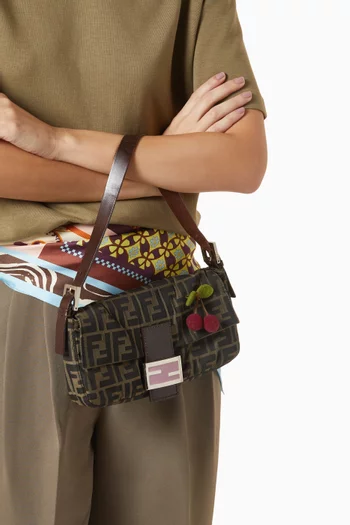 Vintage Cherry Baguette Shoulder Bag in Zucca Canvas & Leather